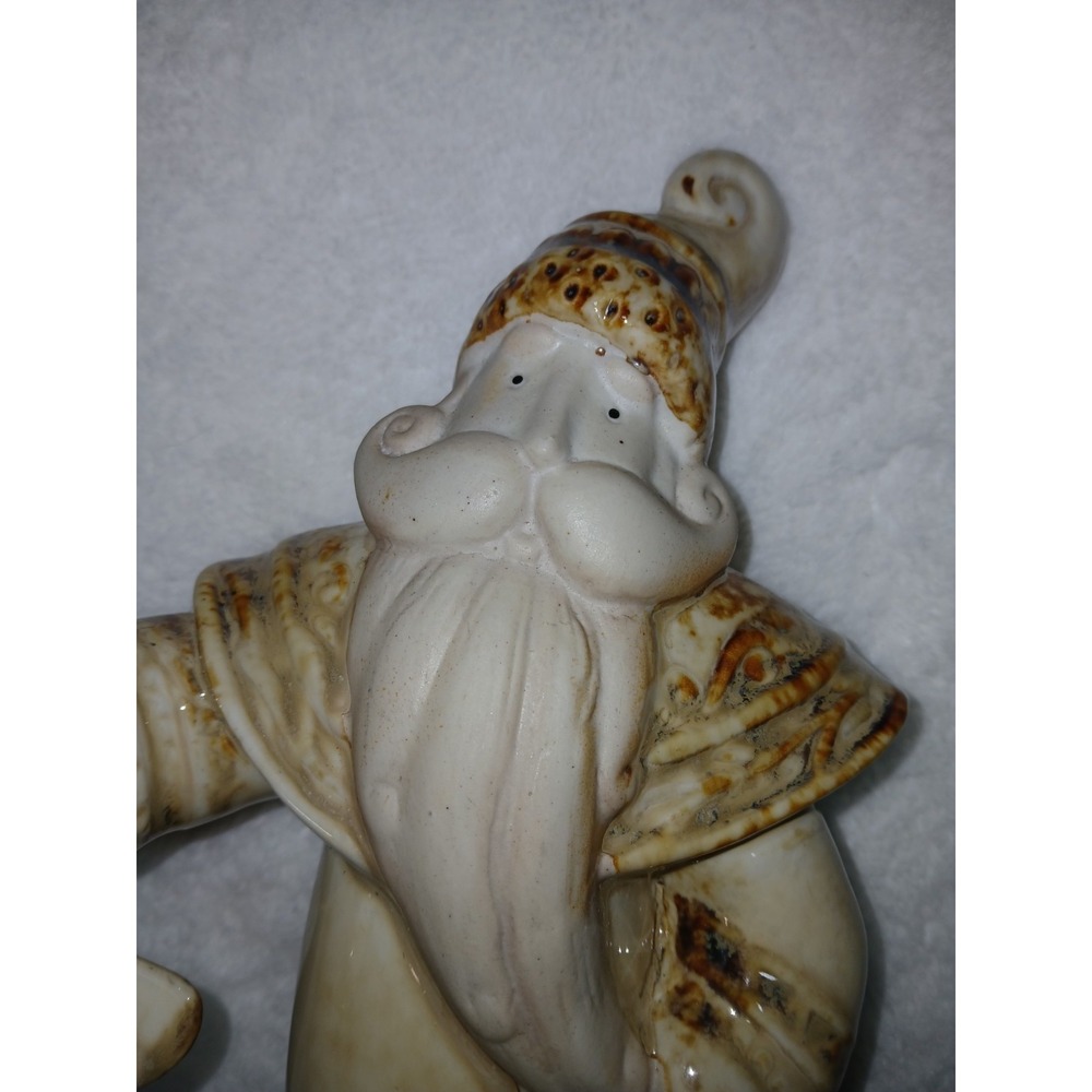 Vintage Ceramic Christmas‎ Santa Figurine - Rustic Marbled Holding Stocking 12" - Picture 4 of 9